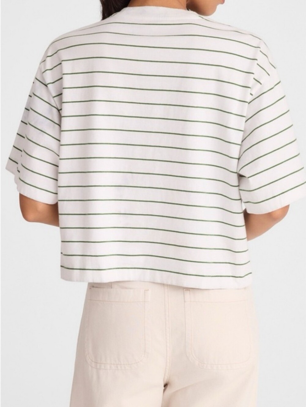 NWT Madewell The Boxy Crop Tee Cotton Green White Stripe Sz. S Oversized - Picture 3 of 6